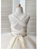 Champagne Lace Ruffle Tulle Tea Length Flower Girl Dress